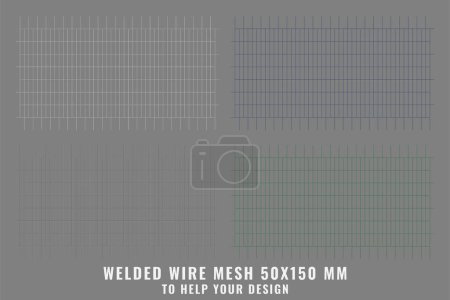 Illustration for Welded steel mesh, metal 50X150 MM. Vector realistic lattice made of iron rods for construction. - Royalty Free Image