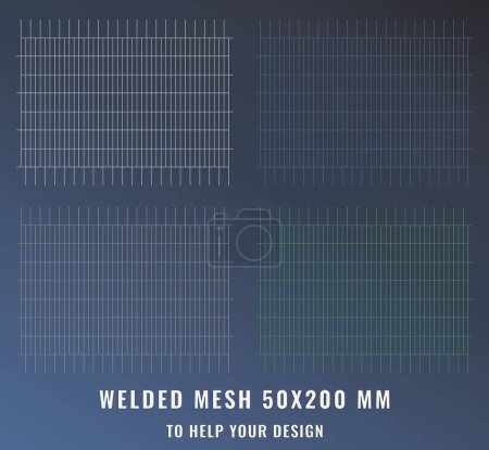 Illustration for Welded steel mesh, metal 50X200 MM. Vector realistic lattice made of iron rods for construction. - Royalty Free Image