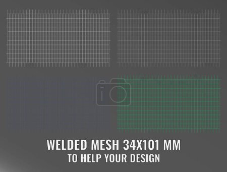 Illustration for Welded steel mesh, metal 34X101 MM. Vector realistic lattice made of iron rods for construction. - Royalty Free Image