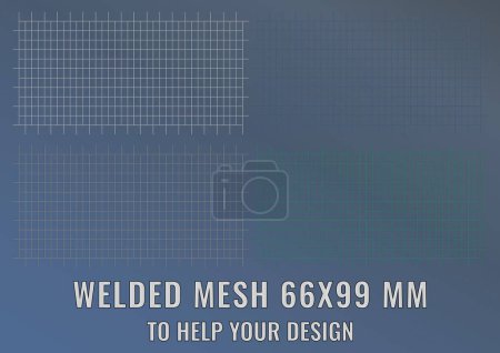 Illustration for Welded steel mesh, metal 66X99 MM. Vector realistic lattice made of iron rods for construction. - Royalty Free Image