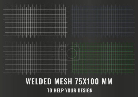 Illustration for Welded steel mesh, metal 75X100 MM. Vector realistic lattice made of iron rods for construction. - Royalty Free Image