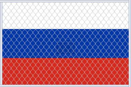 Ilustración vectorial de la bandera de Rusia bajo la celosía. Concepto de aislacionismo.