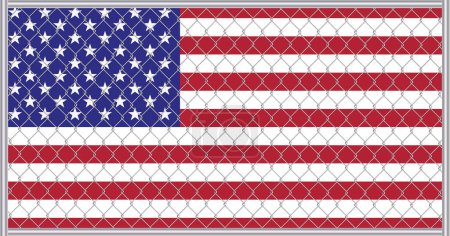 Ilustración vectorial de la bandera de Estados Unidos bajo celosía. Concepto de aislacionismo.