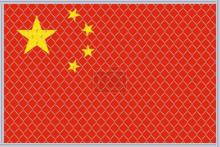 Ilustración vectorial de la bandera china bajo celosía. Concepto de aislacionismo.