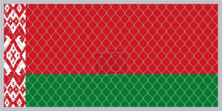 Vector illustration of the flag of the Republic of Belarus under the lattice. Concept of isolationism.