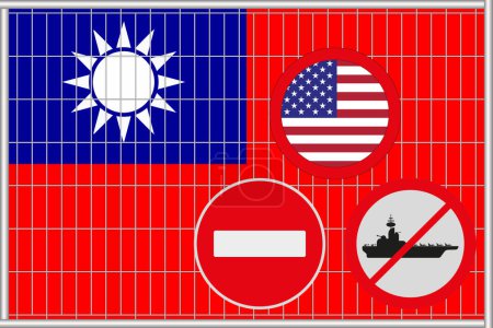Ilustración vectorial de la bandera de Taiwán bajo la celosía. Concepto de aislacionismo. No hay guerra.