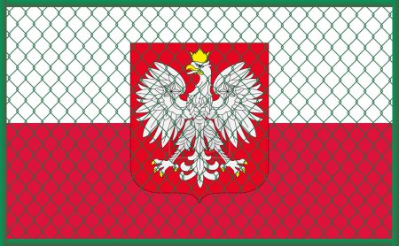 Ilustración vectorial de la bandera de Polonia bajo celosía. El concepto de aislacionismo. No hay guerra.