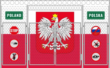 Vector illustration of Poland flag under lattice. The concept of isolationism. No war.