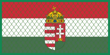 Vector illustration of the flag of Hungary under the lattice. The concept of isolationism. No war.