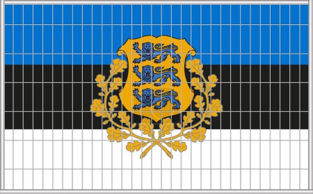 Vector illustration of the flag of Estonia under the lattice. The concept of isolationism. No war.
