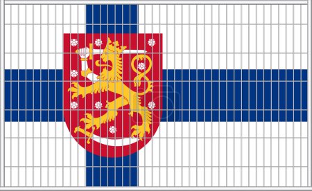 Ilustración vectorial de la bandera de Finlandia bajo la celosía. El concepto de aislacionismo. No hay guerra.