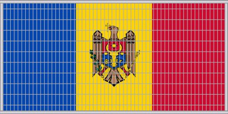 Vector illustration of the flag of Moldova under the lattice. The concept of isolationism. No war.