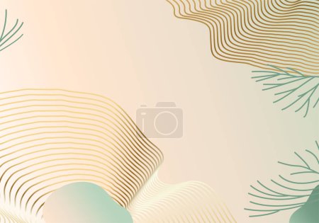Illustration for Abstract pattern vector background. Minimal underwater banner design with wave lines, sea corals, ocean. Trendy geometric illustration in golden, green colored. - Royalty Free Image