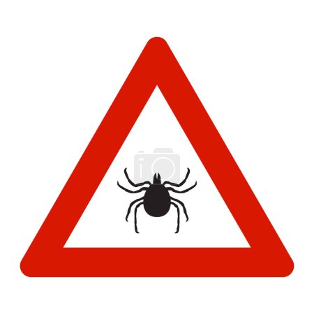 Illustration for Warning, beware of ticks vector illustration. Tick insect in the prohibition stop sign. Camping signs isolated on white background. - Royalty Free Image