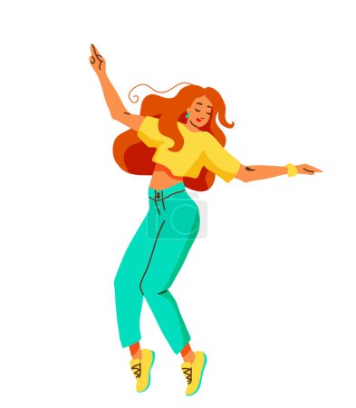 Ilustración de Chica danza hip hop vector ilustración. Hermosa bailarina femenina en pose equilibrio del pie de la yema del dedo. Diseño de estilo de vida juvenil. Aislado sobre fondo blanco. - Imagen libre de derechos