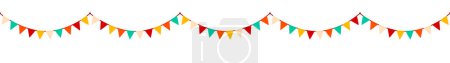 Illustration for Festive flag garland vector illustration. Retro buntings in simple flat style, isolated on white background. Seamless carnival, birthday, circus border decoration. - Royalty Free Image