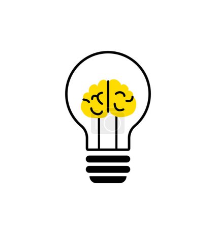 Illustration for Light bulb, creative logo vector illustration. Mix electric lamp and brain connect to wires. Isolated on white background. - Royalty Free Image