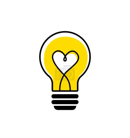 Téléchargez les illustrations : Ampoule, illustration vectorielle de logo créatif. Mélanger la lampe électrique et le cœur. Isolé sur fond blanc. - en licence libre de droit