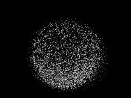 Ilustración de Grano ruido gradiente patrón vector fondo. Esfera abstracta monocromo 3d consisten en pequeños rectángulos. Forma redonda degradada con textura granulada. Efecto spray. Aislado en negro. - Imagen libre de derechos