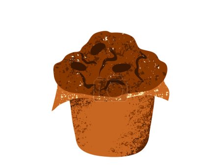 Ilustración de Muffin de chocolate con ilustración de vectores de migas. Pastel dulce oscuro diseño cupcake aislado sobre fondo blanco. - Imagen libre de derechos