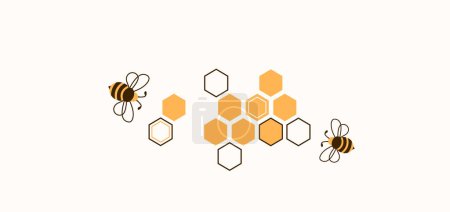 Ilustración de Colmena panal con ilustración vectorial de abejas. La miel de abeja forma textura. Aislado sobre fondo blanco. Nido de abeja con cera de abeja y abejas en estilo plano moderno simple. - Imagen libre de derechos