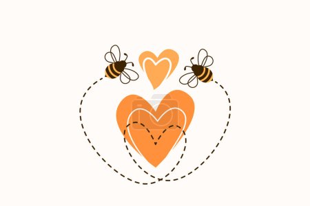 Ilustración de Dos abejas volando para encontrarse en el camino en forma de corazón. Ilustración vectorial abejorros abejorros enamorarse. - Imagen libre de derechos
