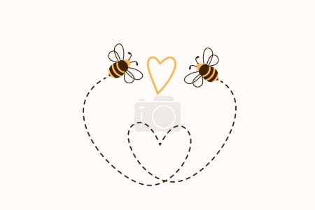 Téléchargez les illustrations : Deux abeilles volent pour se rencontrer en chemin sous la forme d'un cœur. Illustration vectorielle bourdon tomber amoureux. - en licence libre de droit