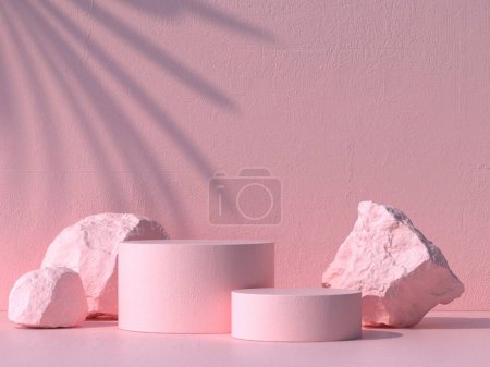 Abstract Pink color geometric Stone and Rock shape background, showcase for product 3d render.