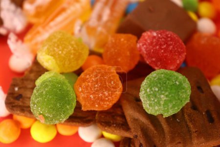 Photo for Colorful Mix Candies with gems and biscuits - Royalty Free Image