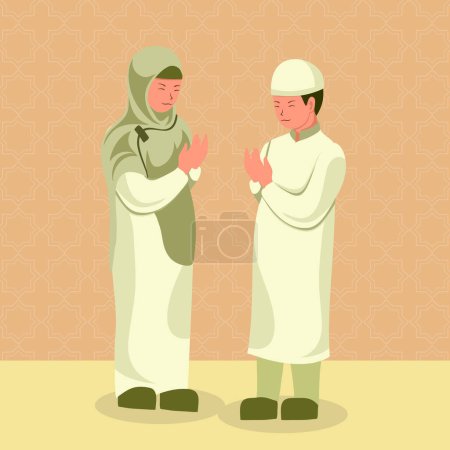 Illustration for Flat Design Illustration of a Child Seeking Forgiveness from His Mother on Eid Al-Fitr 1 - Royalty Free Image