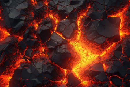 Téléchargez les photos : Résumé Fond volcanique : Lava basaltique refroidie par rendu 3D. Une démonstration captivante de la puissance de la nature - en image libre de droit