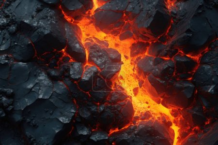 Résumé Fond volcanique : Lava basaltique refroidie par rendu 3D. Une démonstration captivante de la puissance de la nature