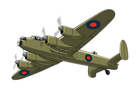 Illustration for Lancaster Heavy Bomber (1942). WW II aircraft. Vintage airplane. Vector clipart isolated on white. - Royalty Free Image