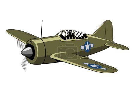 Illustration for Buffalo fighter plane 1939. WW II aircraft. Vintage airplane. Vector clipart isolated on white. - Royalty Free Image
