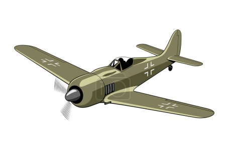 Illustration for Fighter plane Fw 190 (1944). WW II aircraft. Vintage airplane. Vector clipart isolated on white. - Royalty Free Image