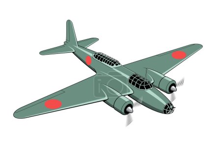 Illustration for Japanese Heavy Bomber Sally (1936). WW II aircraft. Vintage airplane. Vector clipart isolated on white. - Royalty Free Image