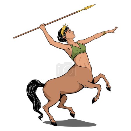 Téléchargez les illustrations : Femme centaure avec lance. Clipart vectorielle isolée sur blanc. - en licence libre de droit