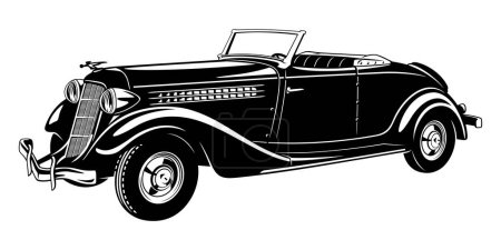 Voiture classique Vintage Cabriolet. Silhouette vectorielle isolée sur blanc.