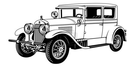 Ilustración de Classic Vintage Retro Car. Clipart vectorial blanco y negro aislado en blanco. - Imagen libre de derechos