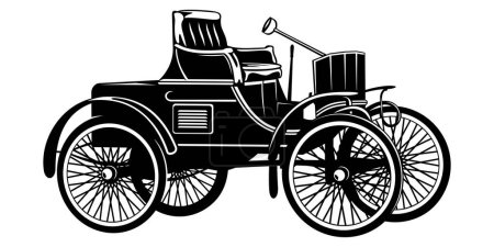 Illustration for Early Vintage Retro Car Phaeton. Vector silhouette isolated on white. - Royalty Free Image