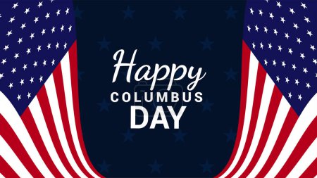 Ilustración de Tarjeta de felicitación del día colombus feliz con bandera americana y vector de diseño de plantilla de barco - Imagen libre de derechos
