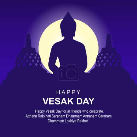 Illustration for Happy vesak day, greeting card and poster design for vesak day. Vesak Day is a holy day for Buddhists. - Royalty Free Image