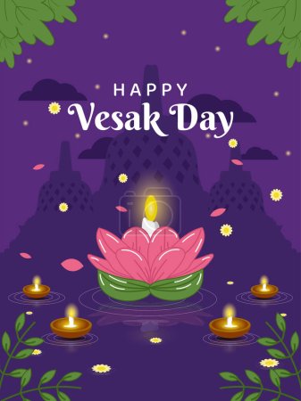 Téléchargez les illustrations : Happy vesak day, carte de voeux et poster design pour vesak day. Vesak Day est un jour saint pour les bouddhistes. - en licence libre de droit