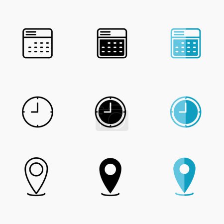 Téléchargez les illustrations : Symbole d'icône d'heure, de lieu et de date, conception d'icône vectorielle pour les entreprises - en licence libre de droit