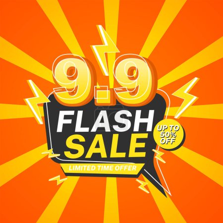Illustration for 9.9 Flash sale, Banner template for Shopping Day product promotion on social media or online shop. Vector illustration design - Royalty Free Image