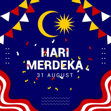 Vektorillustration der malaysischen Unabhängigkeit, die am 31. August gefeiert wurde. Design für Grußkarten, Poster, Banner, soziale Medien