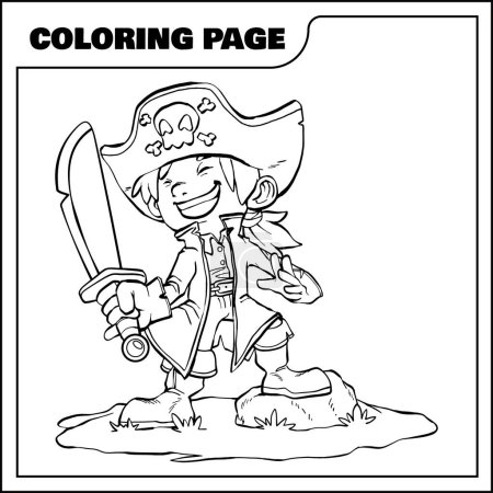 Photo for Cartoon pirate Coloring Page collections, cute pirate vector illustration - Royalty Free Image