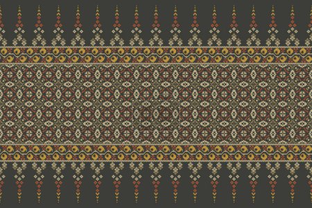 Illustration for Thai floral cross stitch embroidery on green background.geometric ethnic oriental pattern traditional.Aztec style abstract vector illustration.design for texture,fabric,clothing,wrapping,decoration. - Royalty Free Image