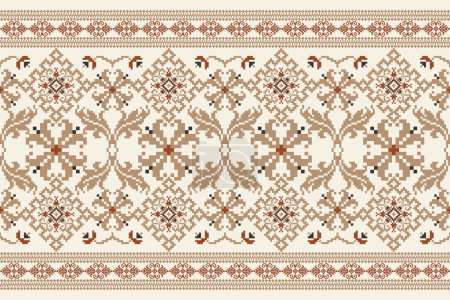 Illustration for Geometric ethnic floral cross stitch embroidery on white background.oriental pattern traditional.Aztec style abstract vector illustration.design for texture,fabric,clothing,wrapping,decoration,scarf. - Royalty Free Image