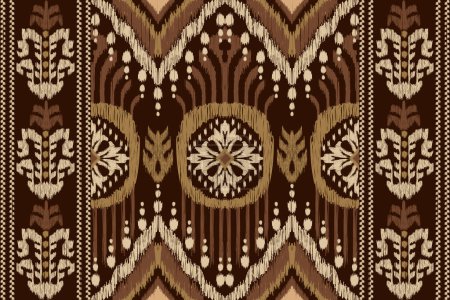 African Ikat paisley embroidery on brown background.geometric ethnic oriental seamless pattern traditional.Aztec style abstract vector.design for texture,fabric,clothing,wrapping,decoration,carpet.